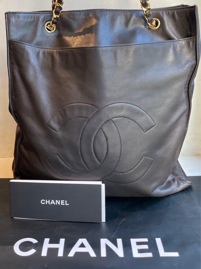 【極美品】CHANEL トートバッグ　チェーン　ラムスキン　ブラック　シール付き