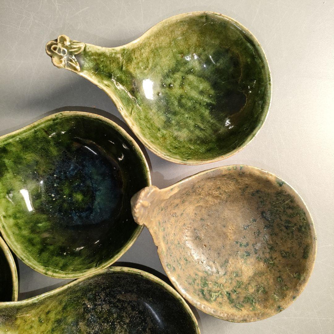 A1299-1/織部釉蓮華5客/共箱/織部焼/和食器/向付/小鉢/懐石道具/