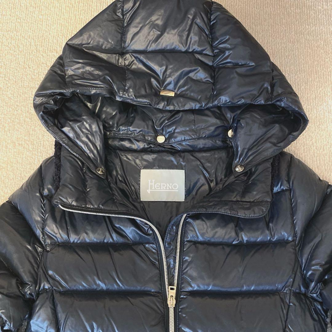 【最終価格】HERNO ヘルノ 軽量ダウンジャケット ネイビー ツイード袖 XS