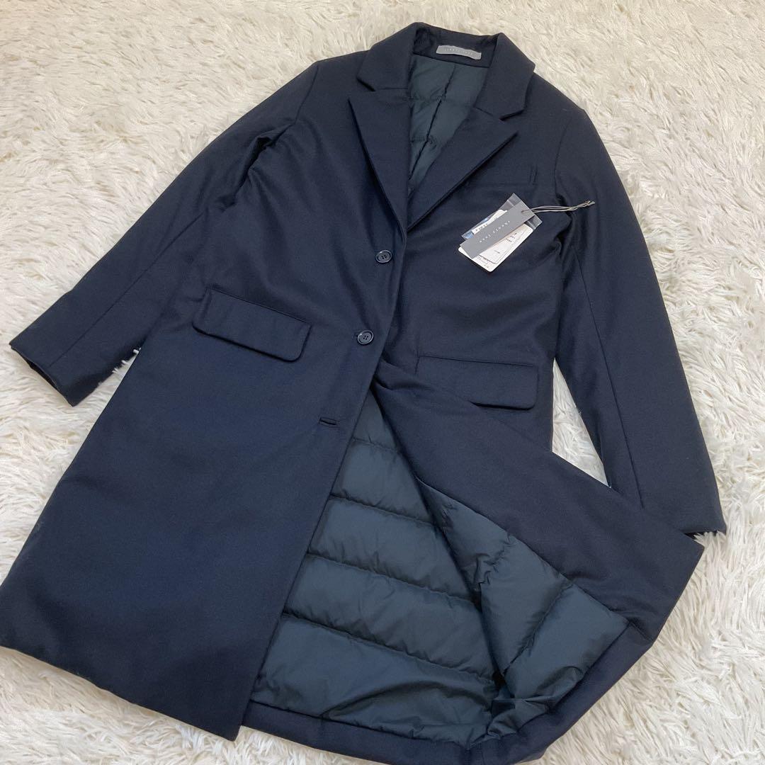 美品♪セオリーリュクス ダウン チェスターコート ロング 40 ネイビー