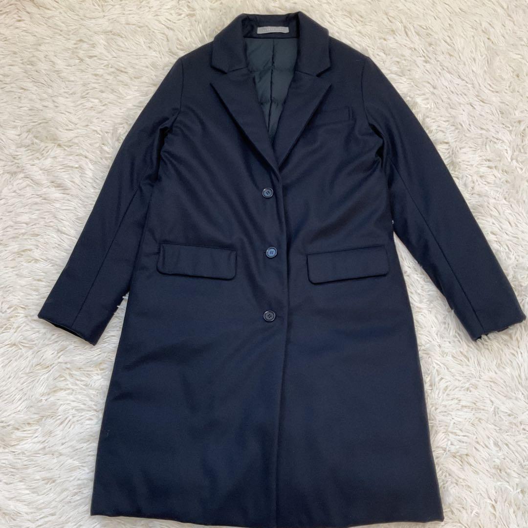 美品♪セオリーリュクス ダウン チェスターコート ロング 40 ネイビー