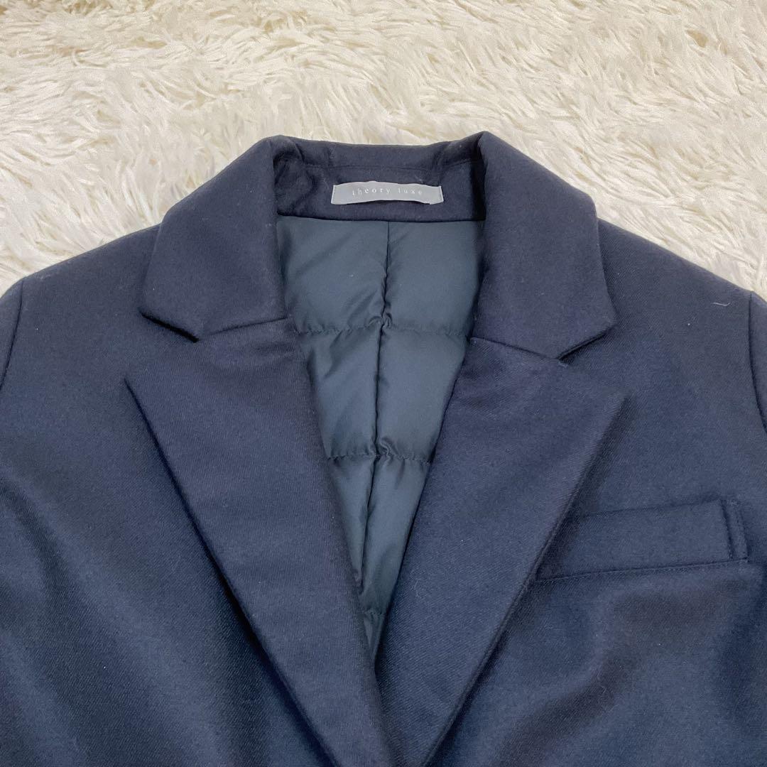 美品♪セオリーリュクス ダウン チェスターコート ロング 40 ネイビー