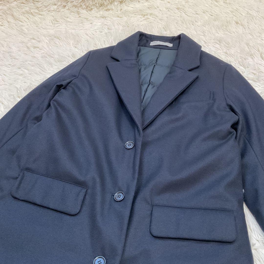 美品♪セオリーリュクス ダウン チェスターコート ロング 40 ネイビー