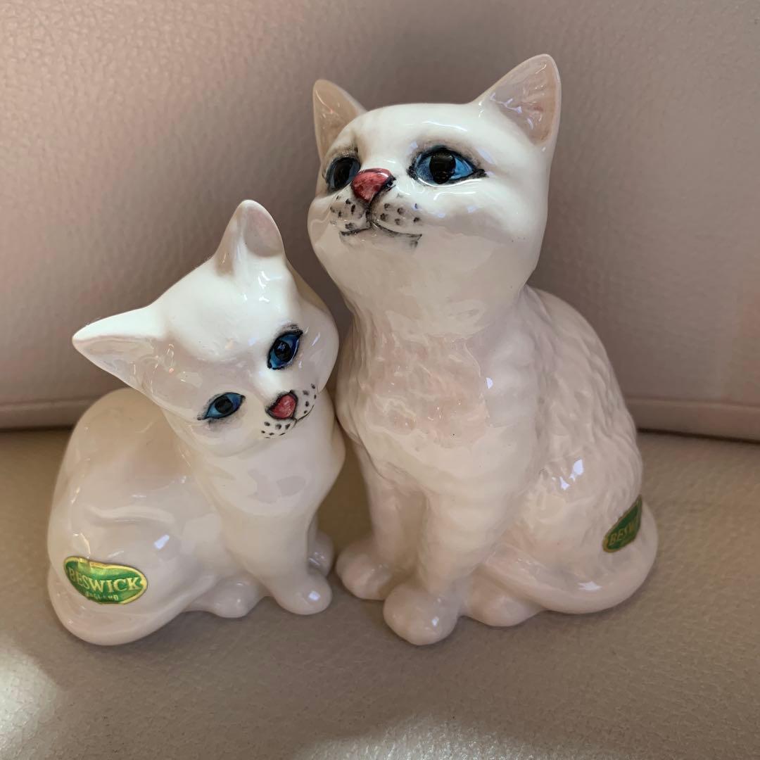 BESWICK ENGLAND白猫親子陶器置物 セット