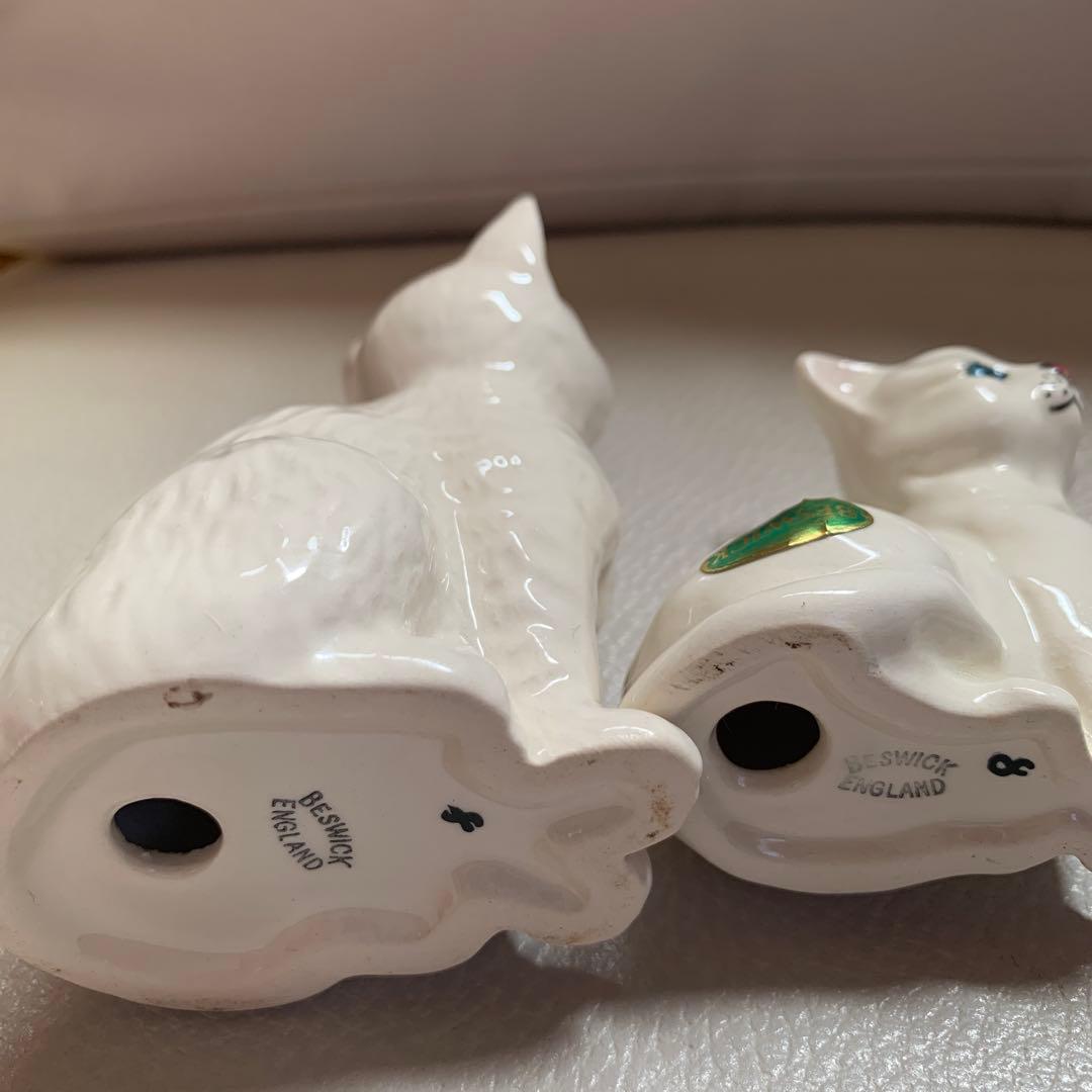 BESWICK ENGLAND白猫親子陶器置物 セット
