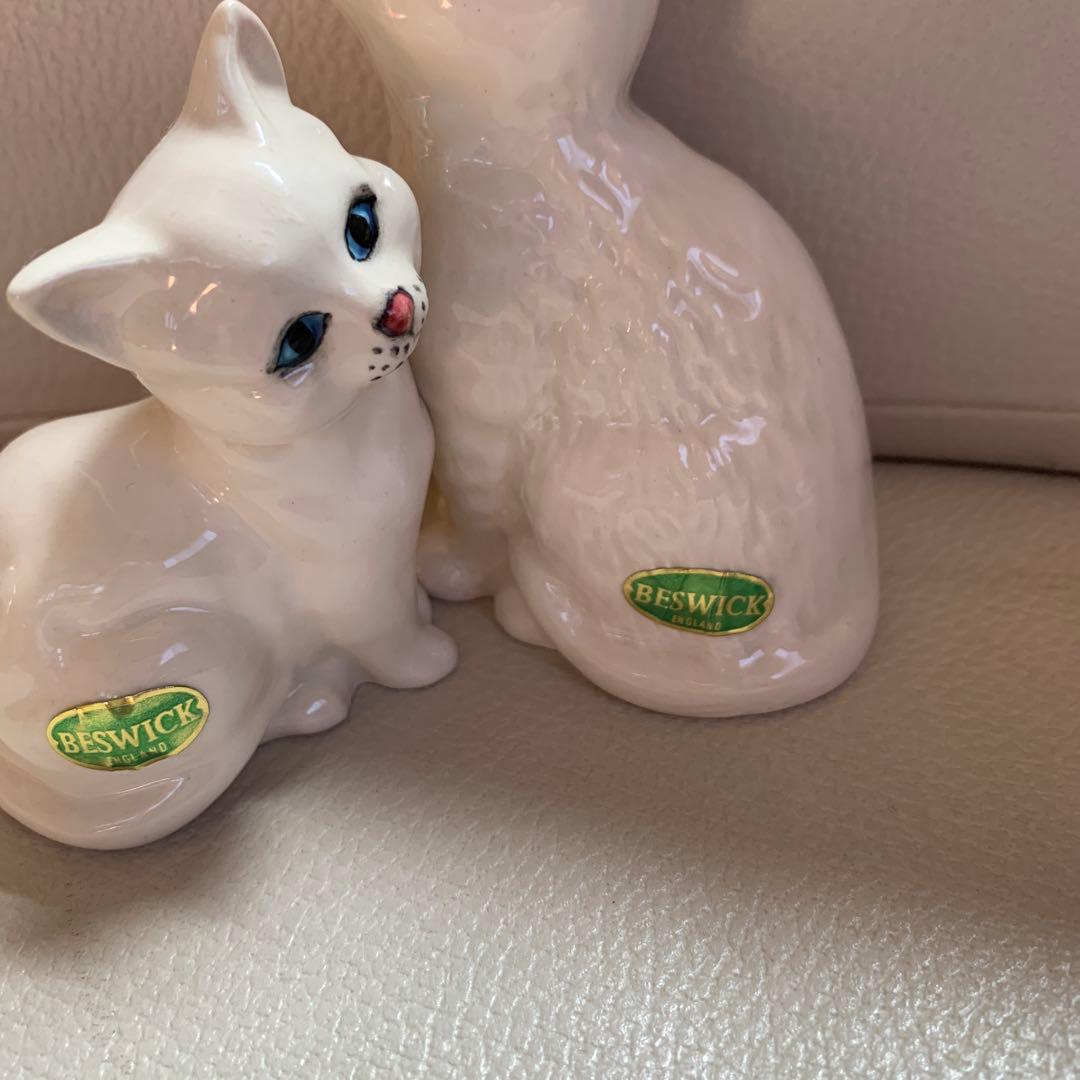 BESWICK ENGLAND白猫親子陶器置物 セット