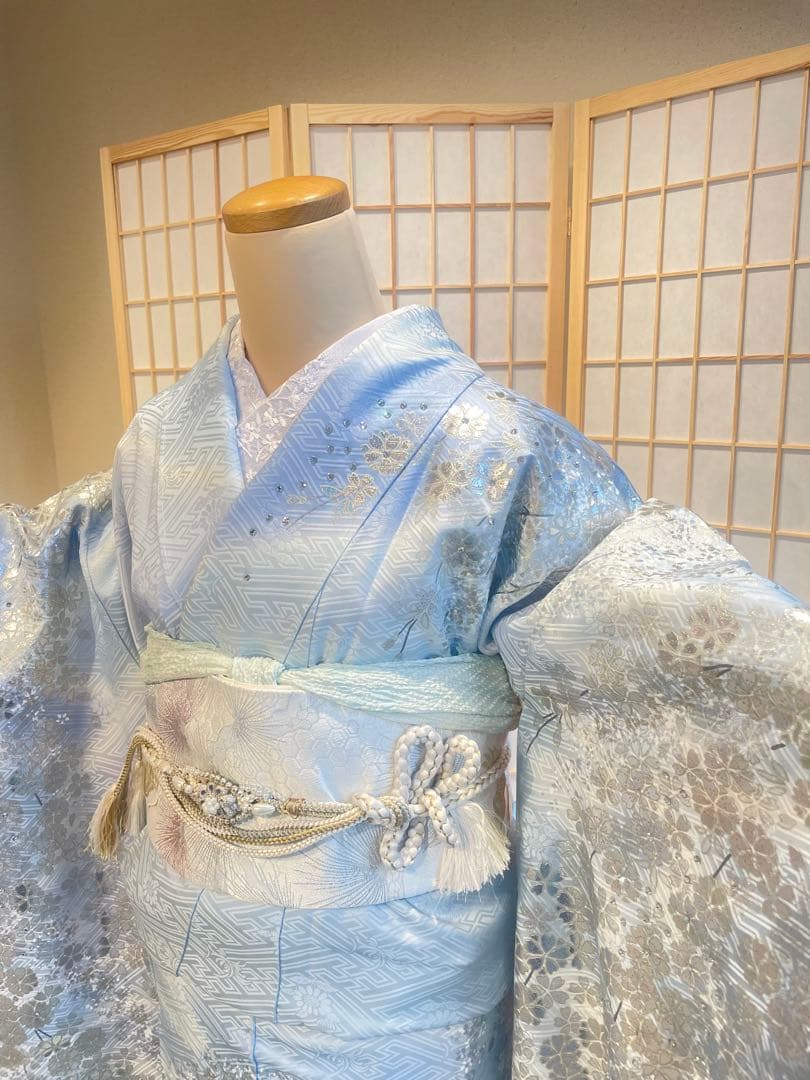 ＊新品＊【豪華振袖】水色金彩 さくら花柄文様 桂由美柄　振袖　成人式 手縫い