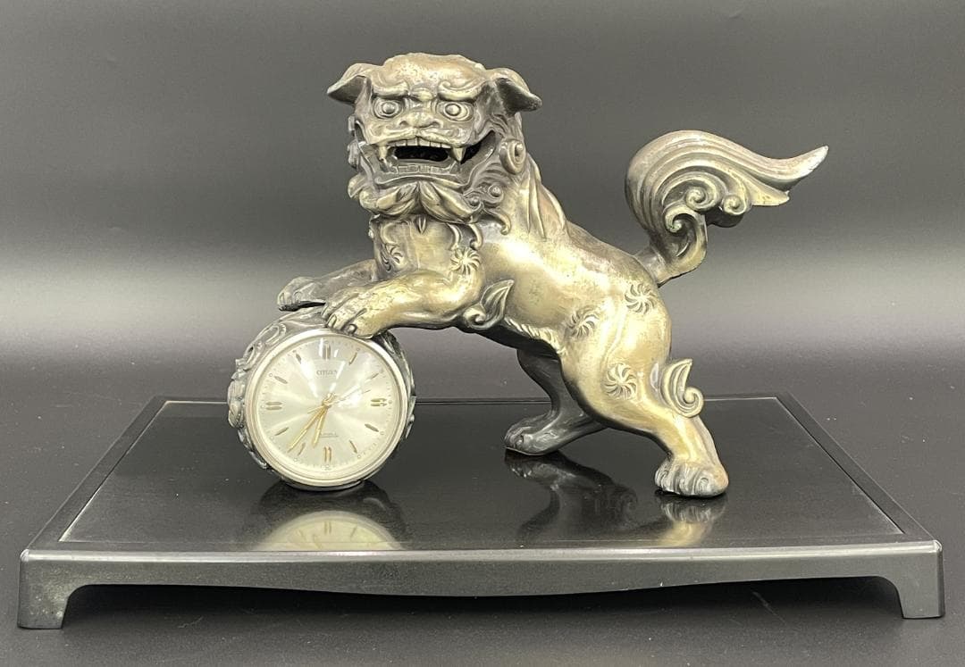 未使用長期保管品 動作品 シチズン ジュエルトロン 美術時計 唐獅子R8SC41