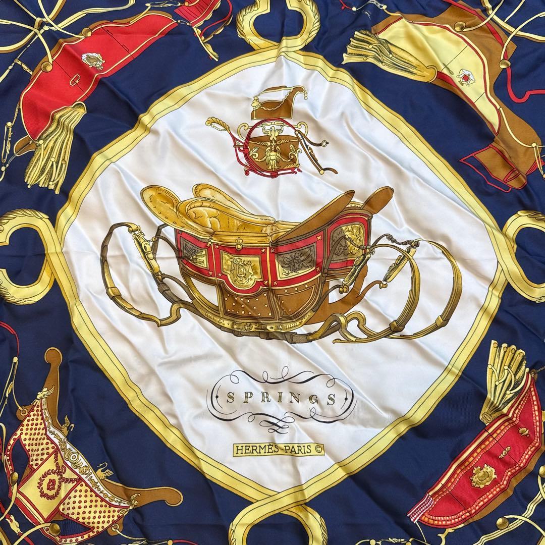 HERMES スプリングス シルクスカーフ ネイビー