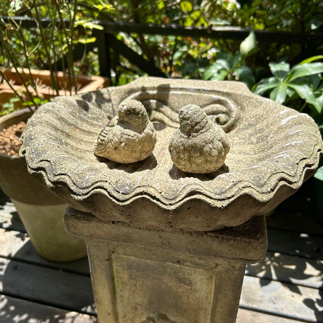 ワンダーデコールバードバスSMALL SHELL スクエア台座 雀のペア付き