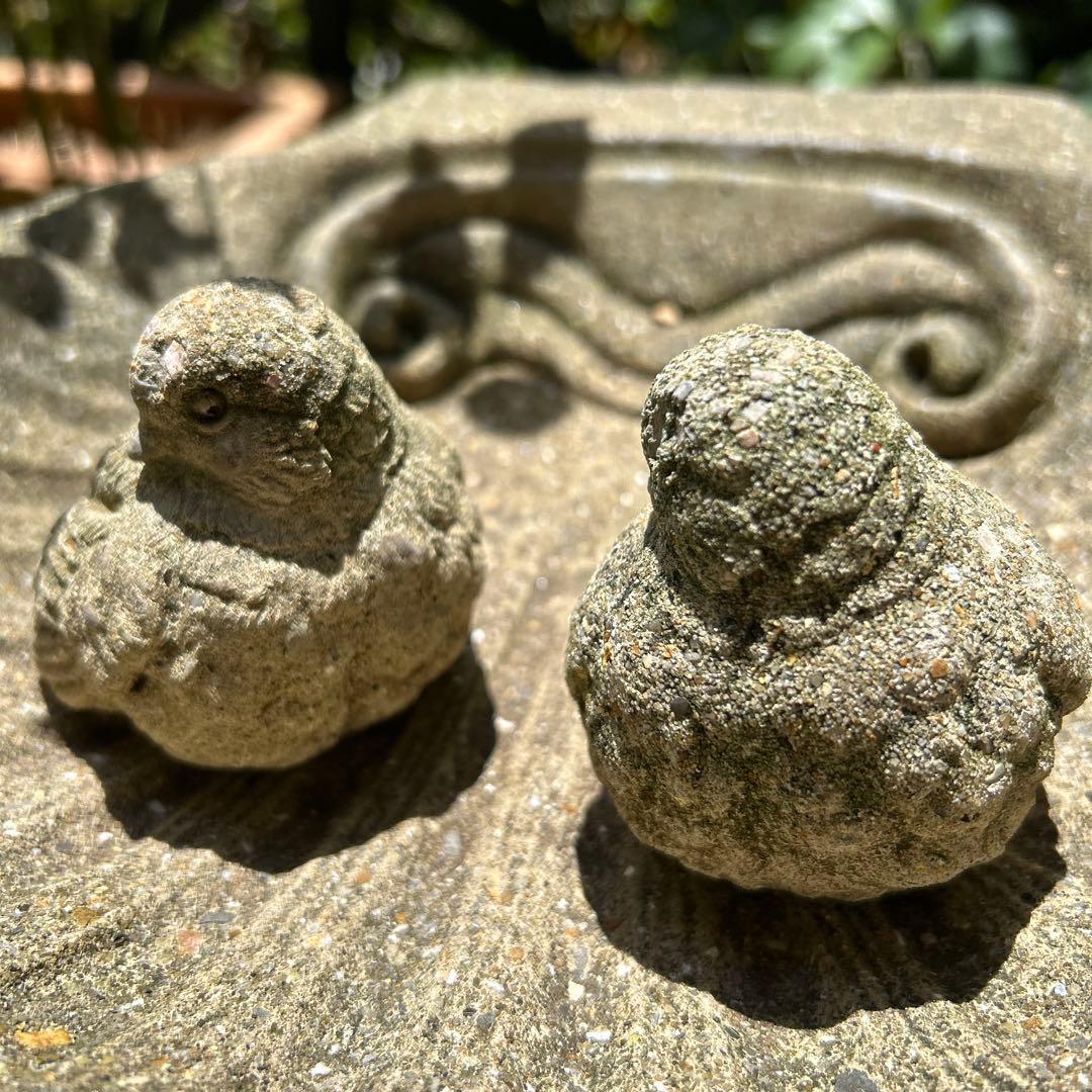 ワンダーデコールバードバスSMALL SHELL スクエア台座 雀のペア付き