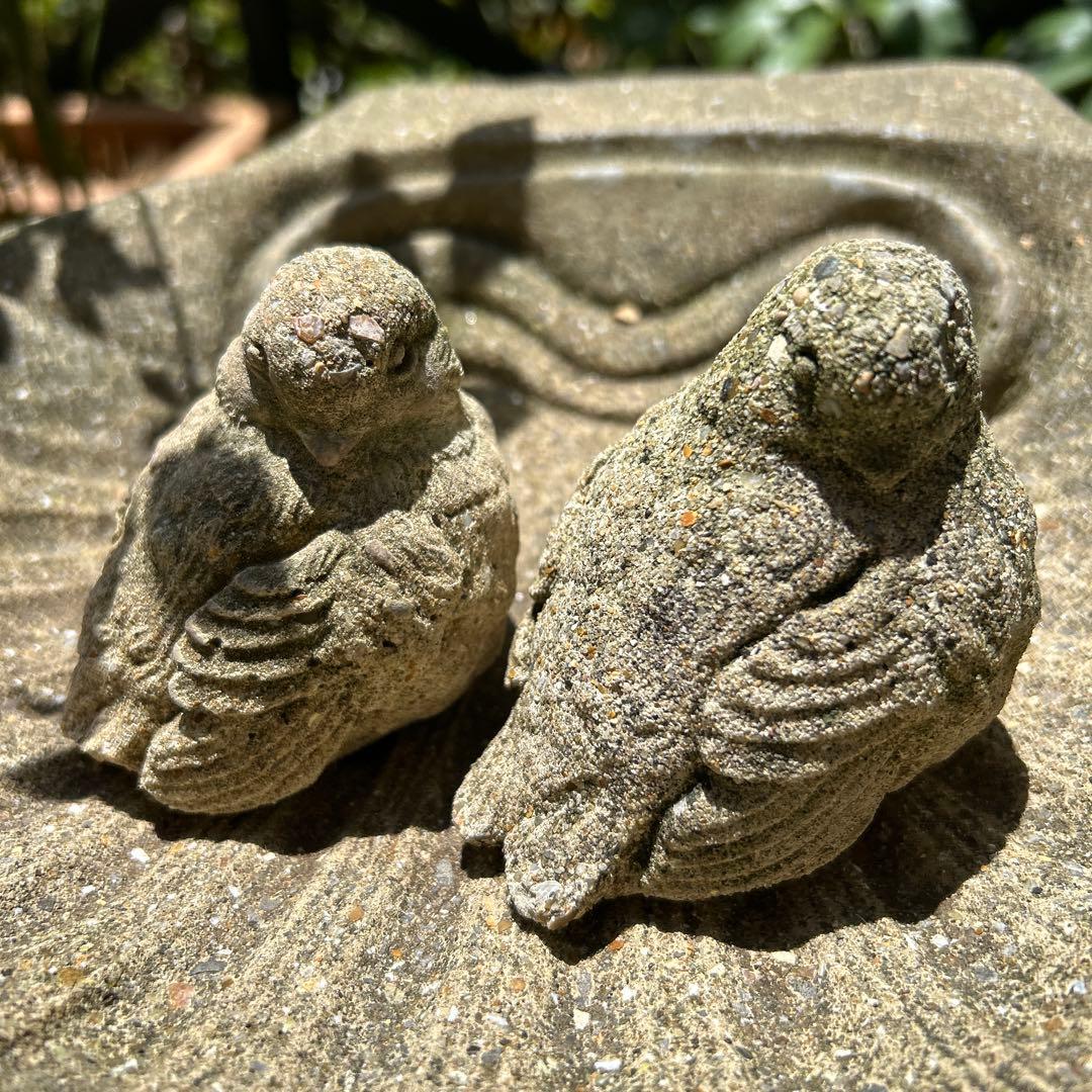 ワンダーデコールバードバスSMALL SHELL スクエア台座 雀のペア付き