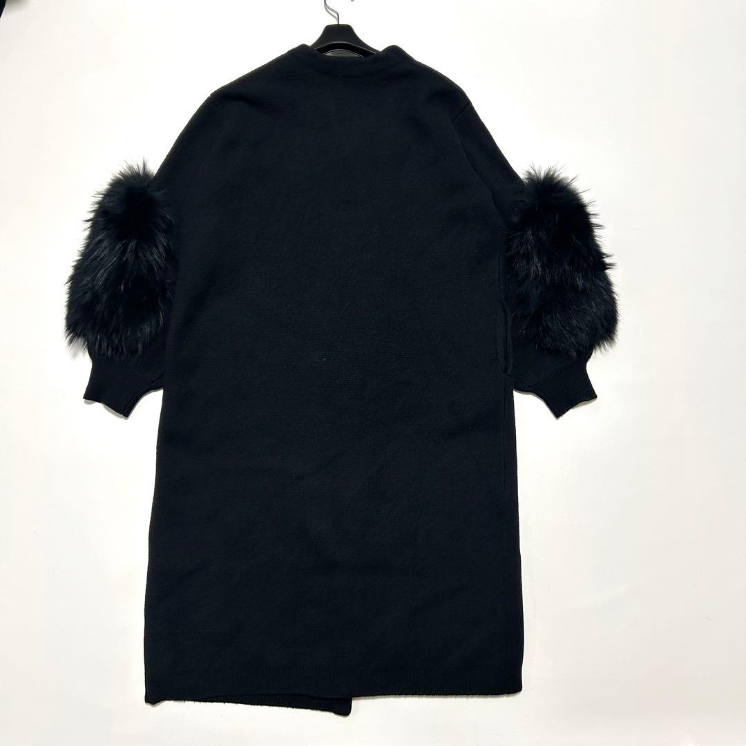 美品✨UN3D. ウールロングカーディガン ラクーンファースリーブ 黒 38