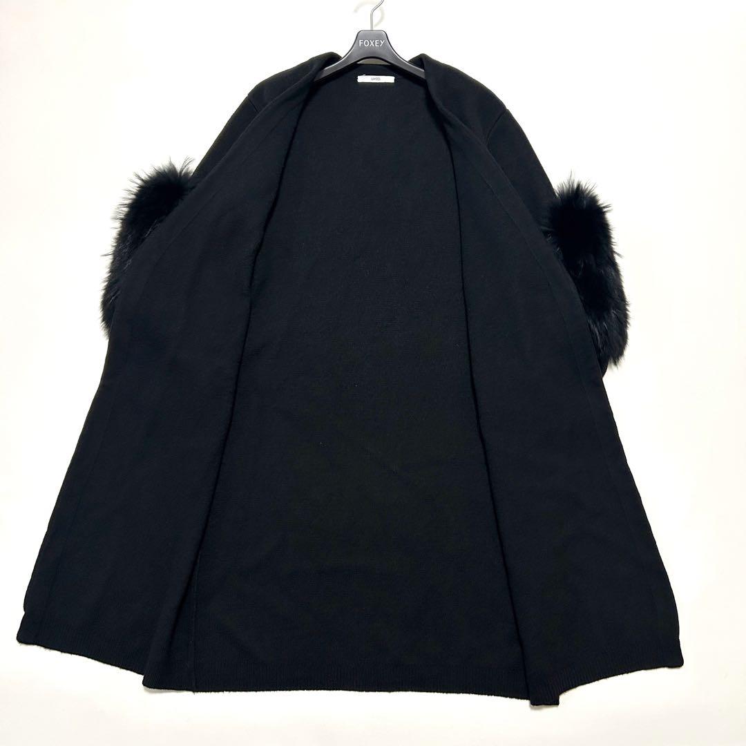 美品✨UN3D. ウールロングカーディガン ラクーンファースリーブ 黒 38