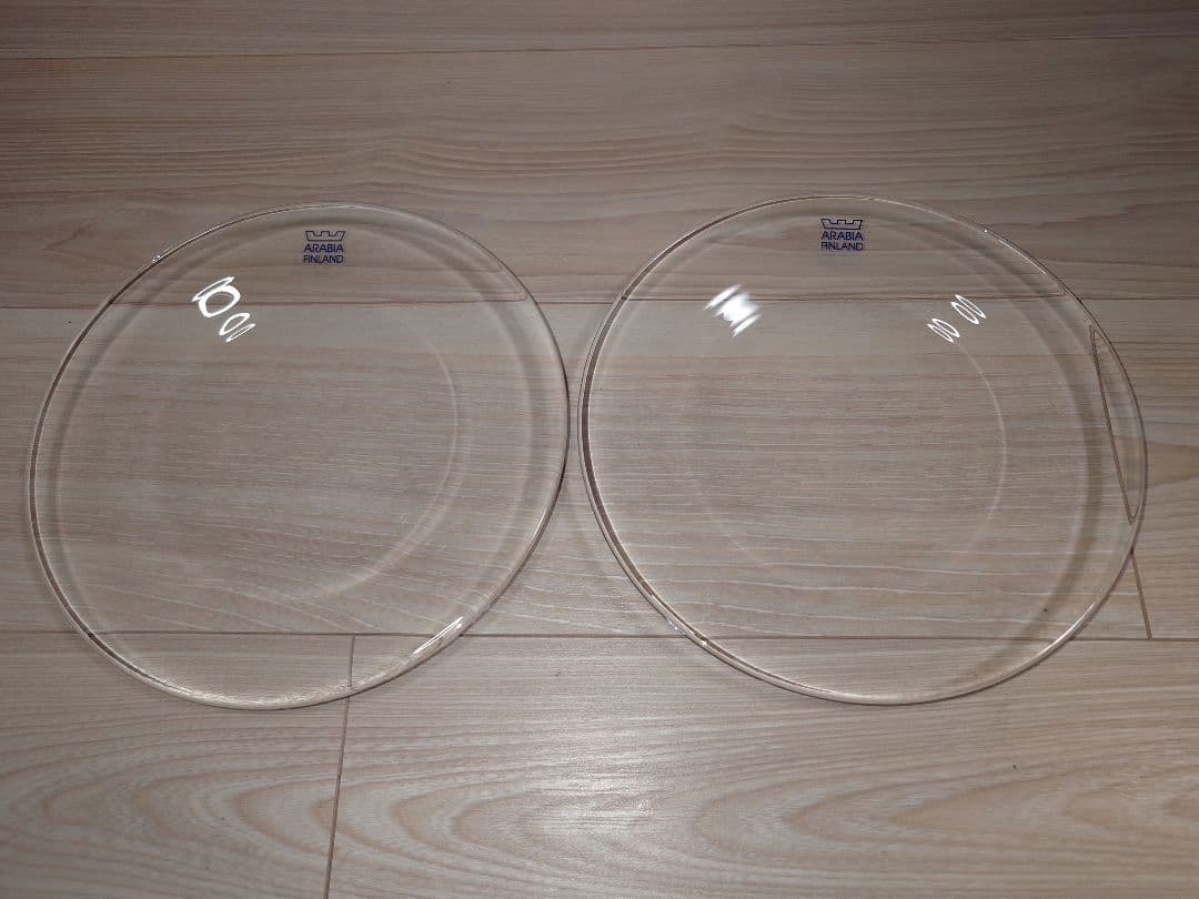 【廃盤】アラビア　オマ　ガラスプレート　22cm　クリア　2枚セット　専用箱有り