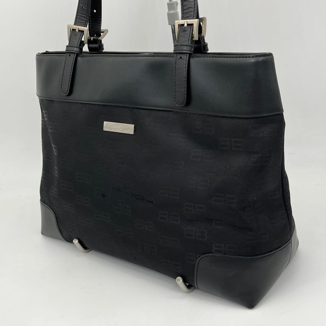 バレンシアガ トートバッグ 肩掛け BB柄 ロゴ金具 ブラック A4収納可能