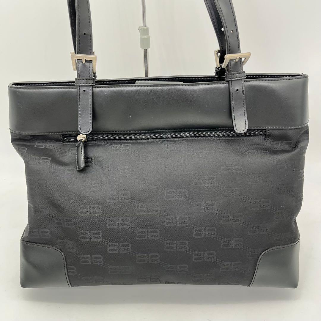 バレンシアガ トートバッグ 肩掛け BB柄 ロゴ金具 ブラック A4収納可能