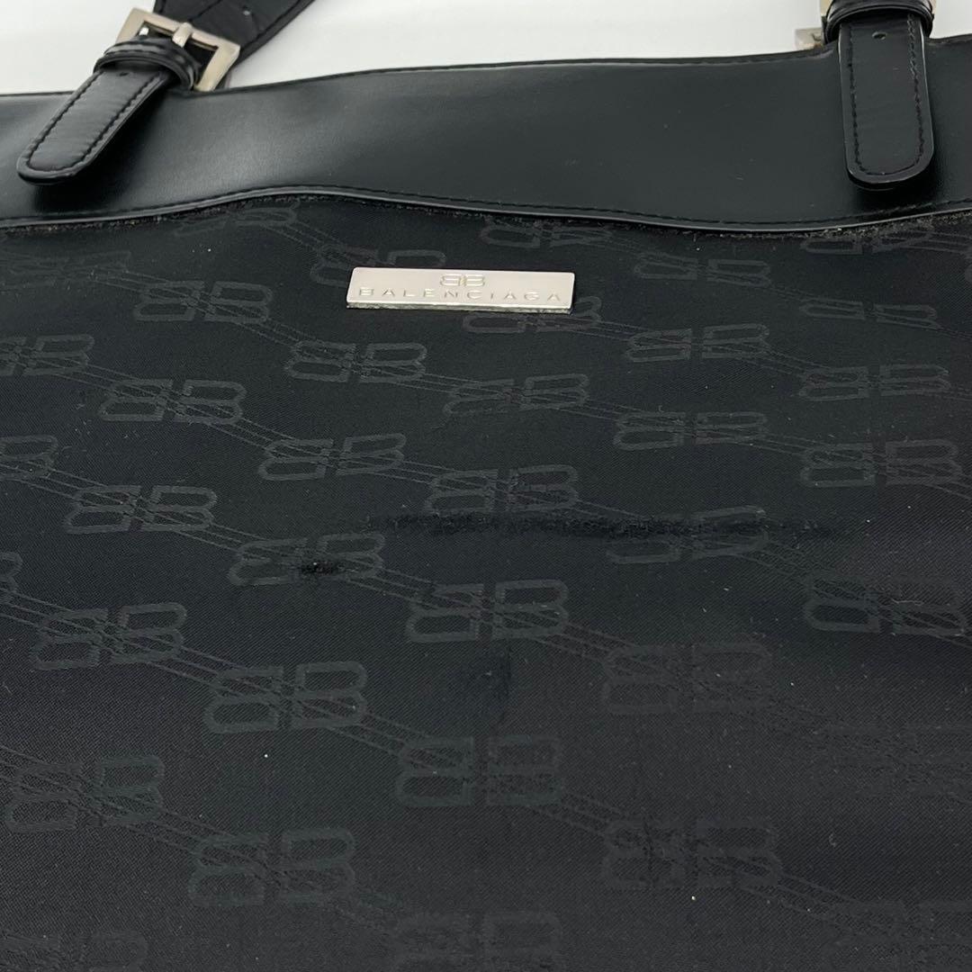 バレンシアガ トートバッグ 肩掛け BB柄 ロゴ金具 ブラック A4収納可能