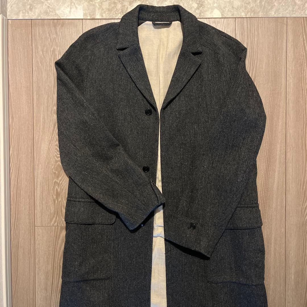 confect ヘリンボーン柄ツイード チェスターコート Lサイズ グレー