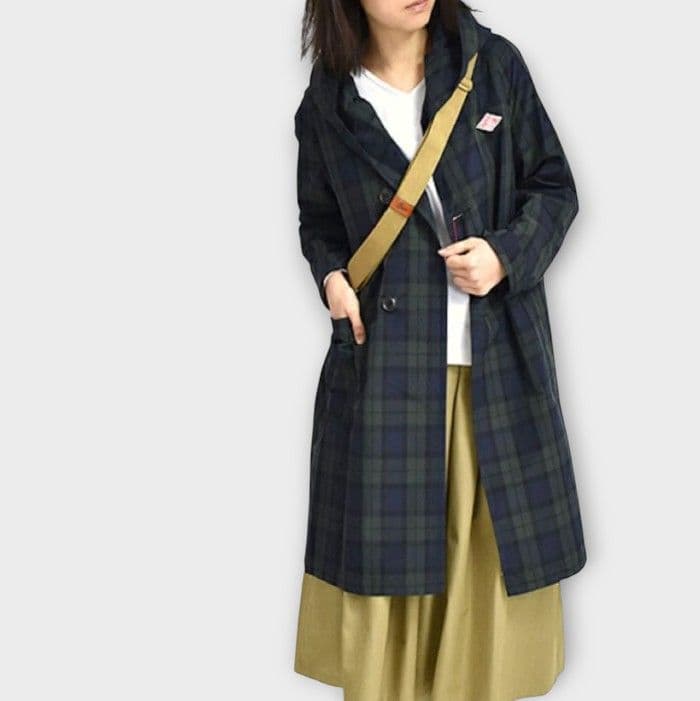 DANTON ダントン ブラックウォッチナイロンタフタフーデッドコート