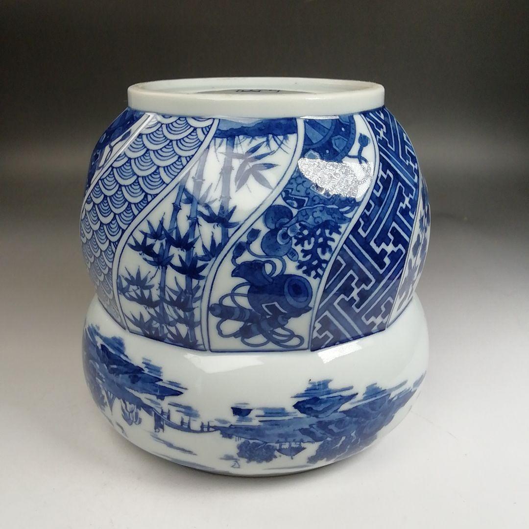 Ｗ２３４　水指　『染付　腰捻　水指』『塗替蓋付』『加藤郷山 造』　共箱　茶道具