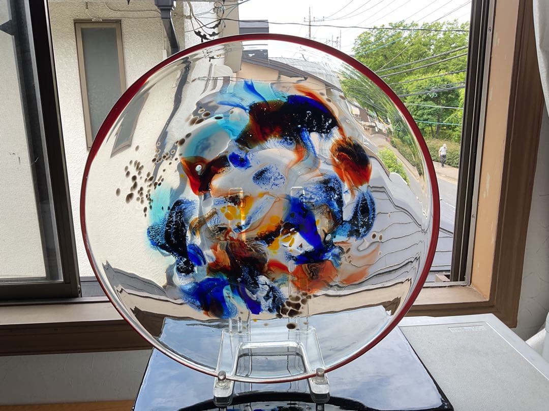 岩田藤七(1893-1980) 美しい「ガラス抽象画大皿」アート絵皿