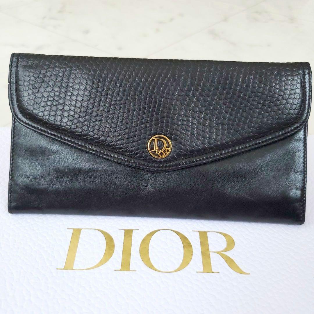 美品 激レアモデル ディオール 長財布 ゴールドロゴ 三つ折 ケース 黒