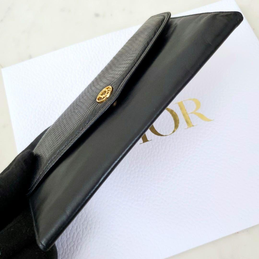 美品 激レアモデル ディオール 長財布 ゴールドロゴ 三つ折 ケース 黒
