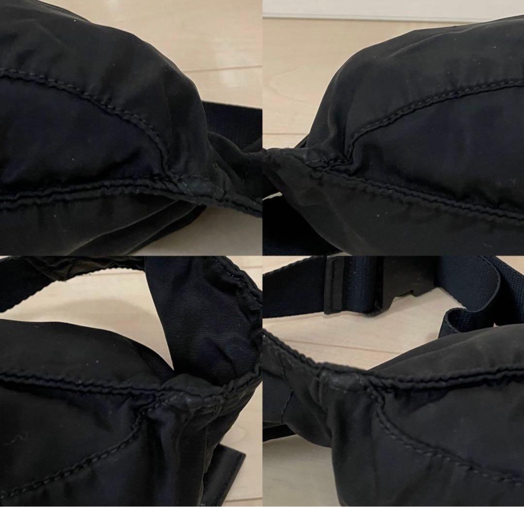 【美品】プラダ 三角 ロゴ プレート ウエストバッグ ナイロン ブラック 袋付き