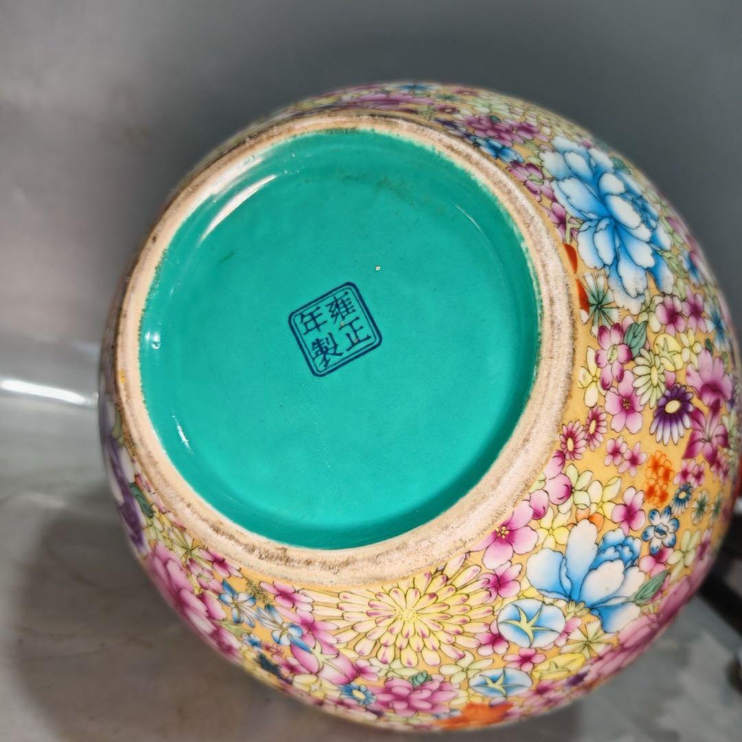 旧家蔵出　清国時代　大型　雍正｜粉彩｜胭脂紅｜万花｜天球瓶 逸品　置物