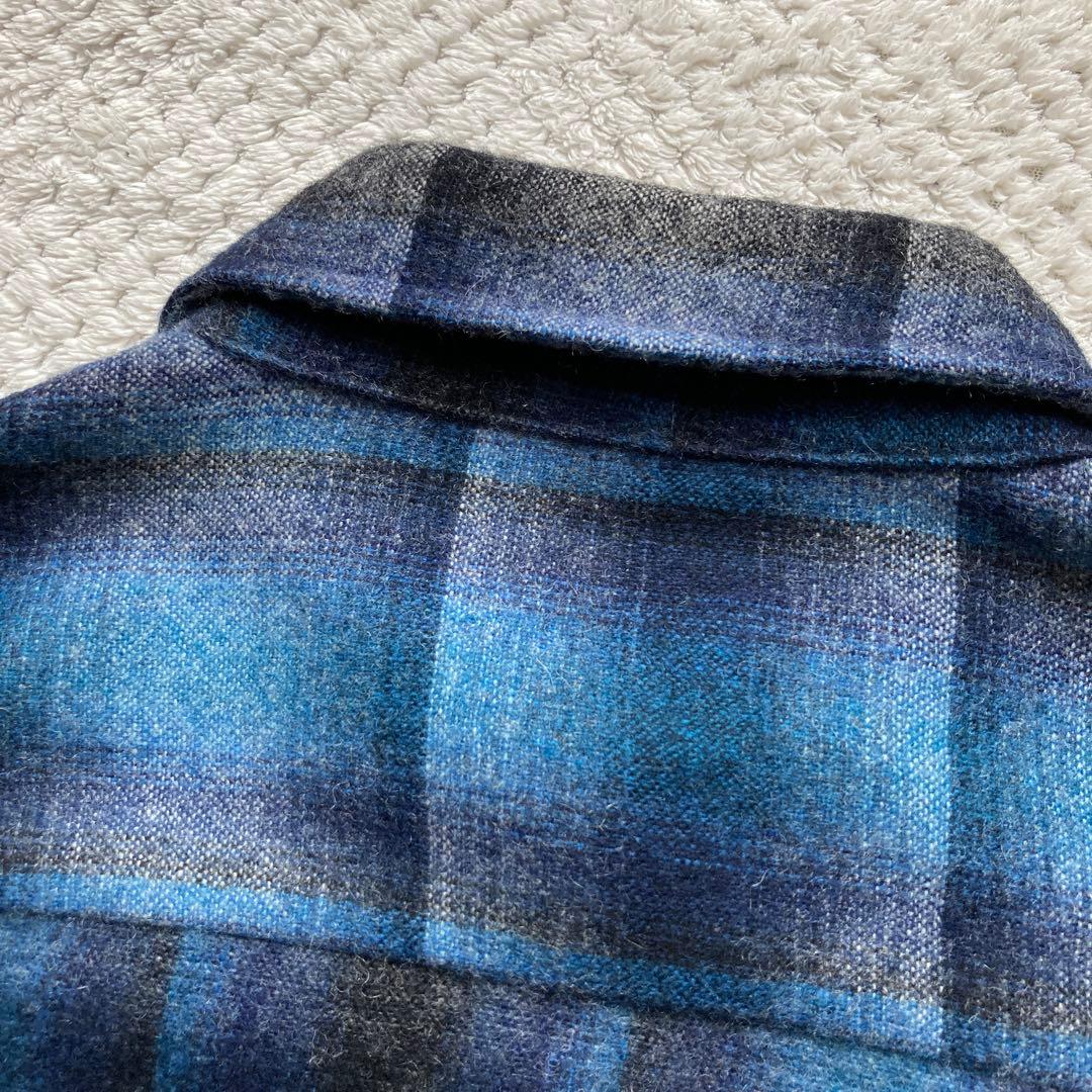 青 黒 オンブレ チェック 70s ビンテージ ウールシャツ ボードシャツ FJ