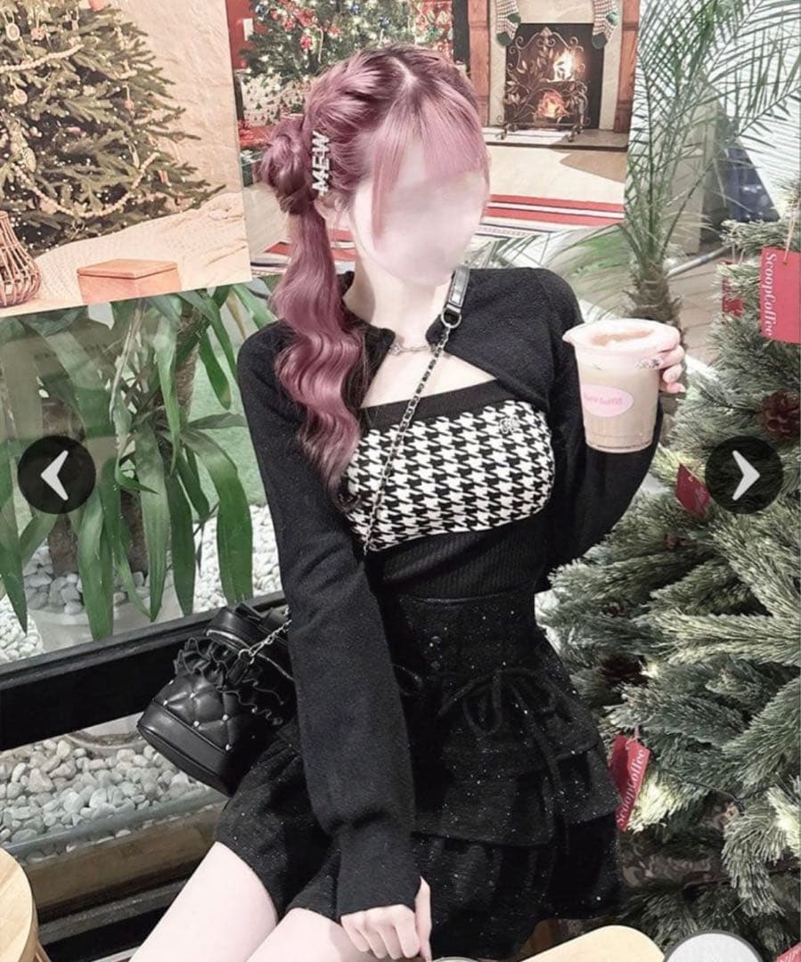 Honey mew ハニーミュウ 千鳥アンサンブルニットトップス