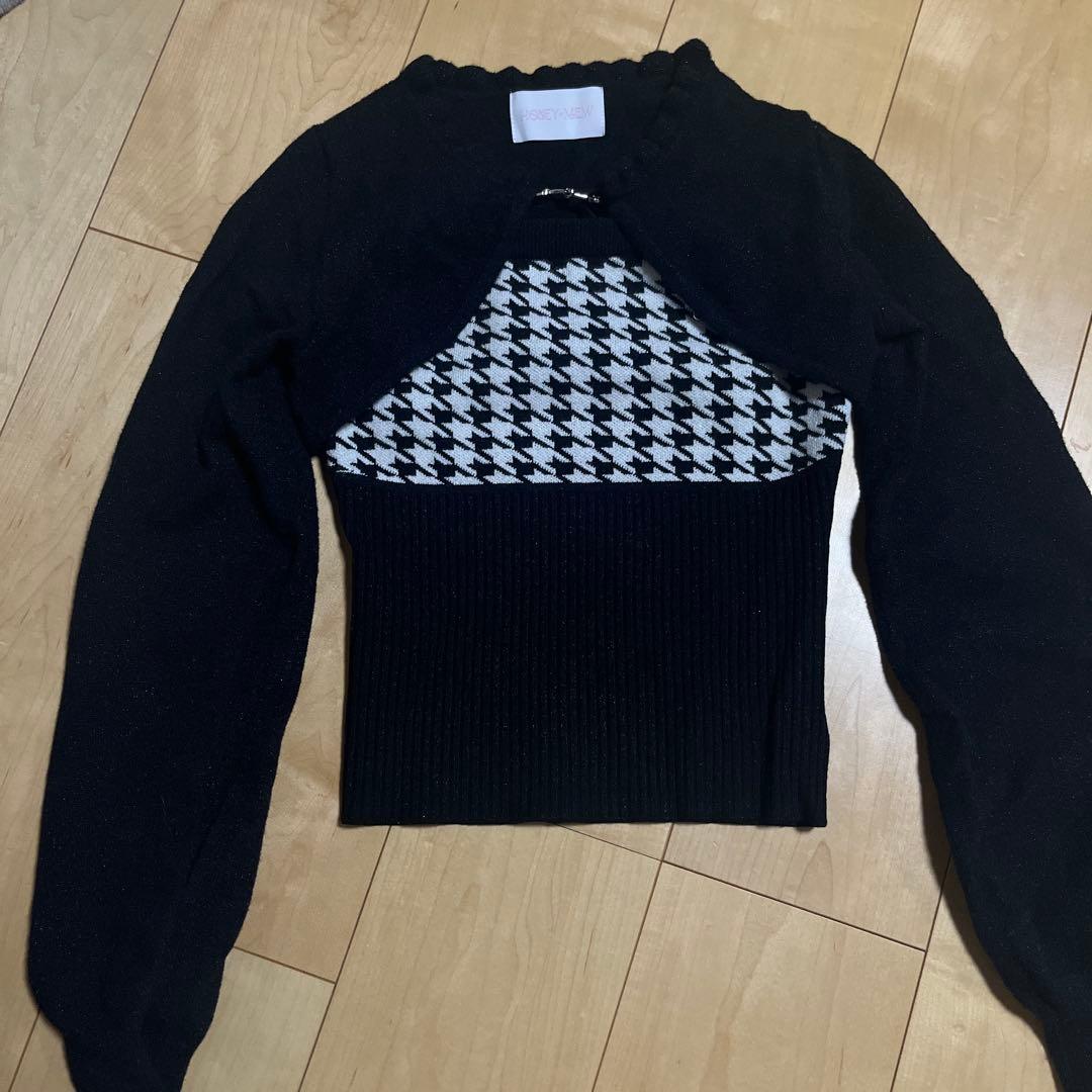 Honey mew ハニーミュウ 千鳥アンサンブルニットトップス