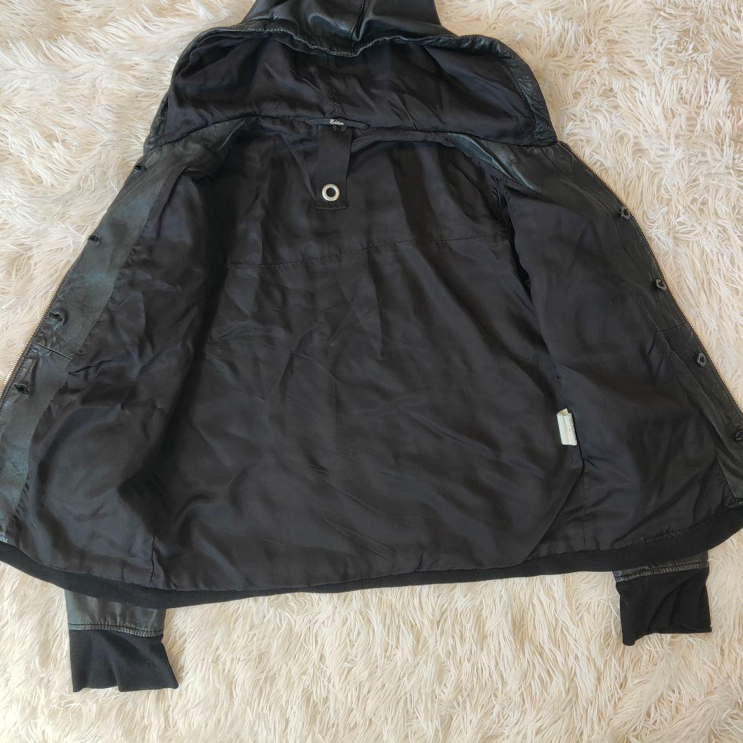 美品✨エディション　レザーフードジャケット　ブルゾン　羊皮　黒　ライダース