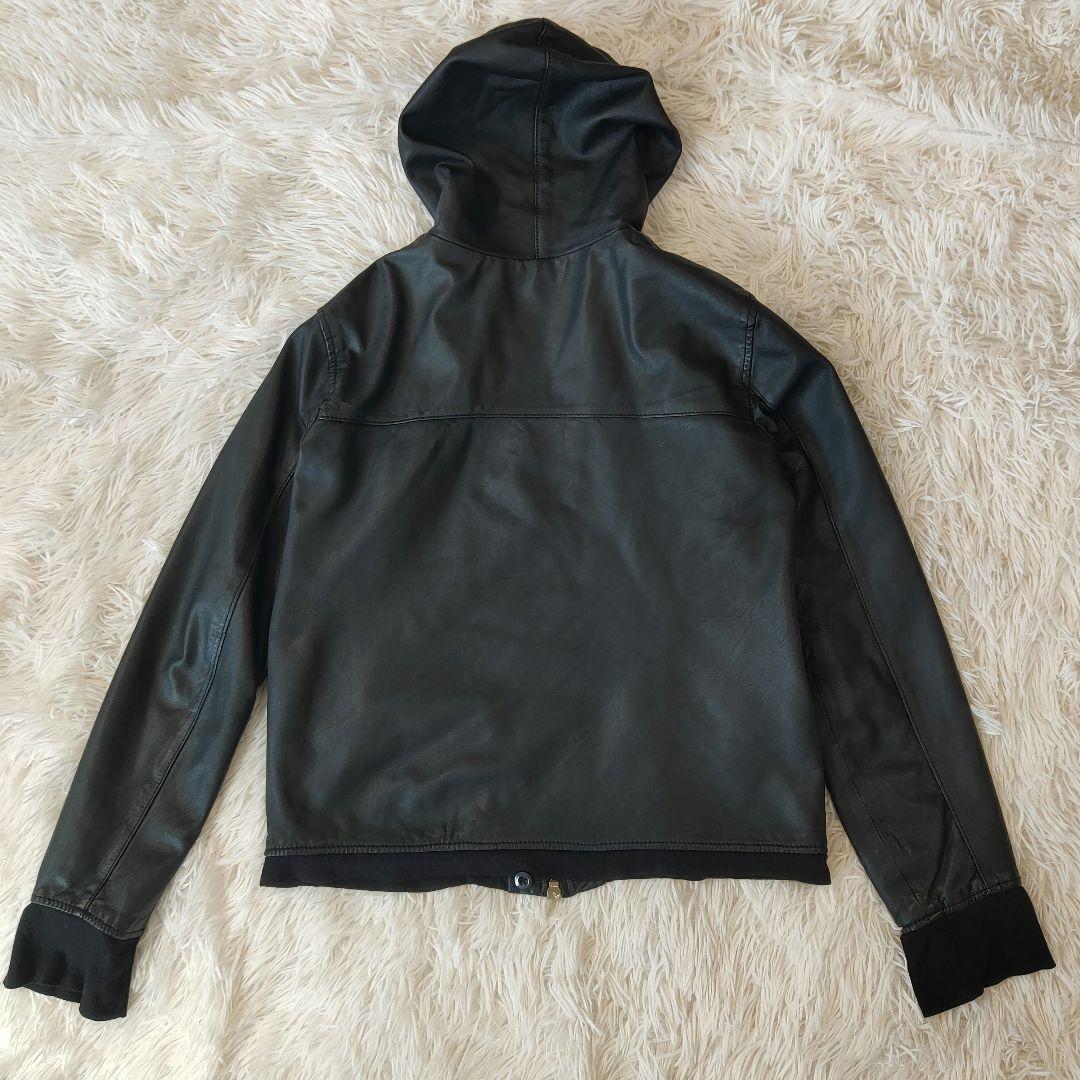 美品✨エディション　レザーフードジャケット　ブルゾン　羊皮　黒　ライダース