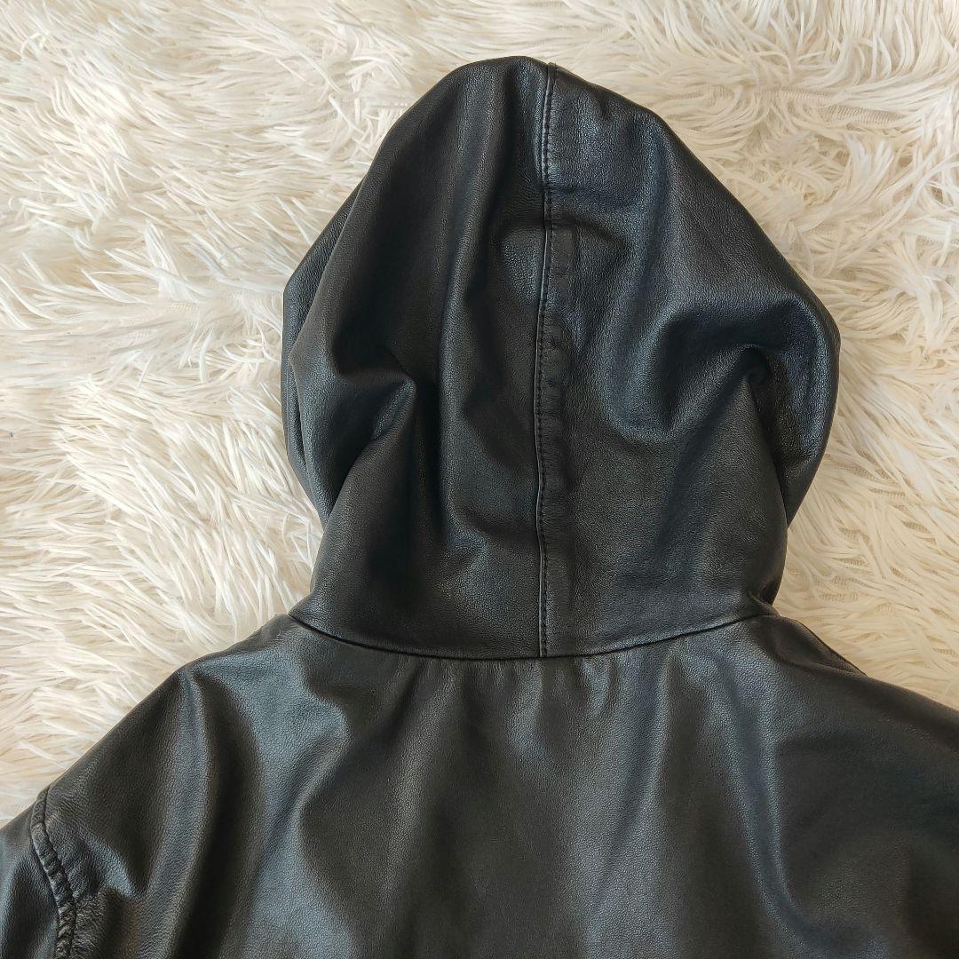 美品✨エディション　レザーフードジャケット　ブルゾン　羊皮　黒　ライダース