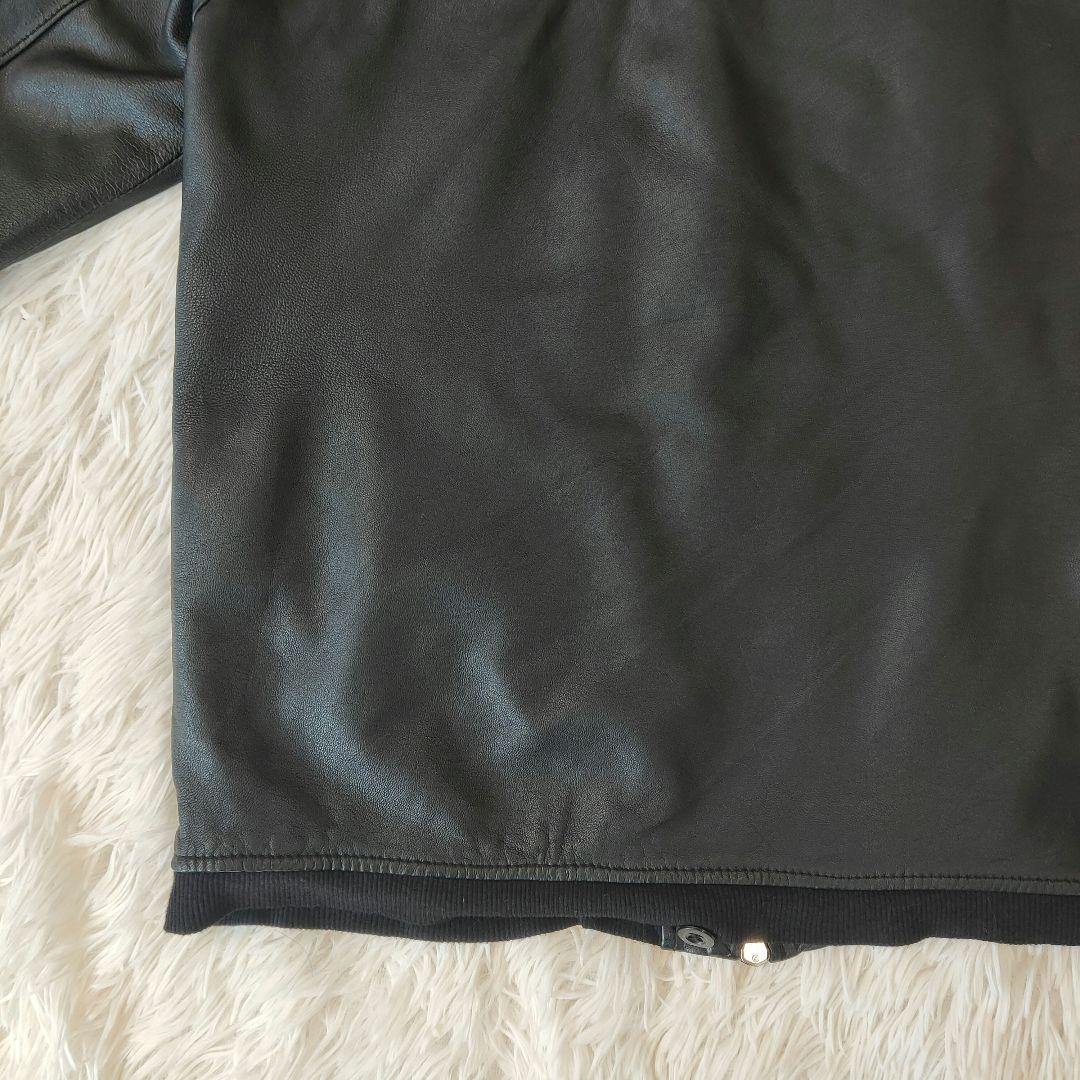 美品✨エディション　レザーフードジャケット　ブルゾン　羊皮　黒　ライダース