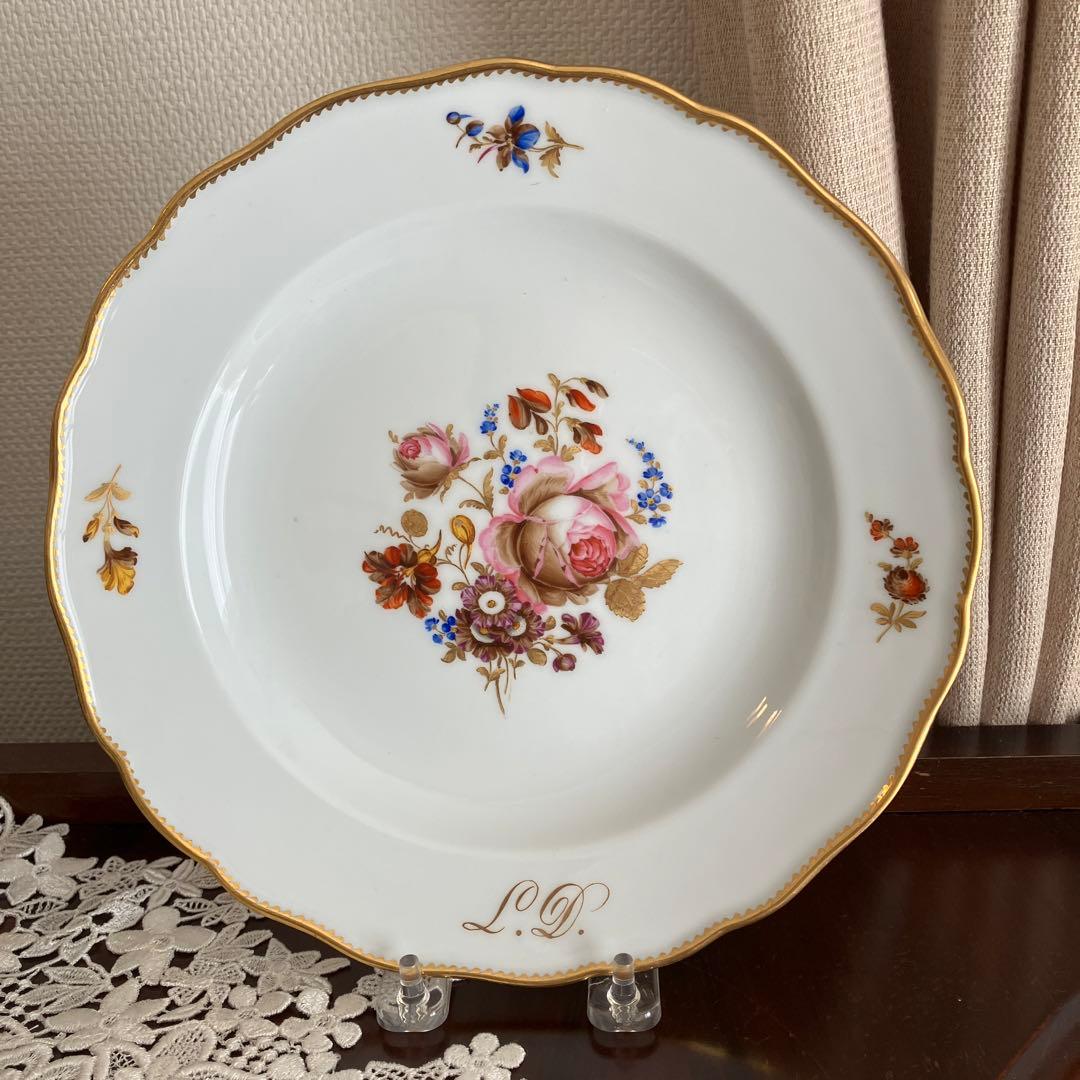アンティークマイセン   ルイ・ダモン特注　ビューローズの花絵プレート