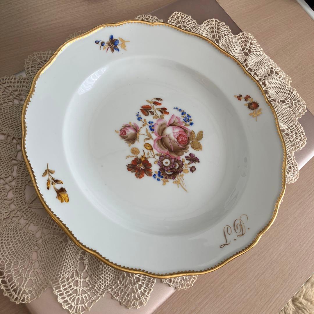 アンティークマイセン   ルイ・ダモン特注　ビューローズの花絵プレート