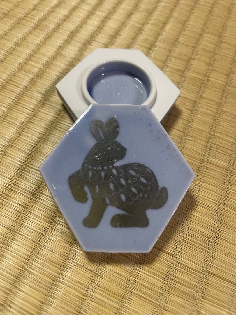 竹村聡子　六角香合　銀獣シリーズ　うさぎ