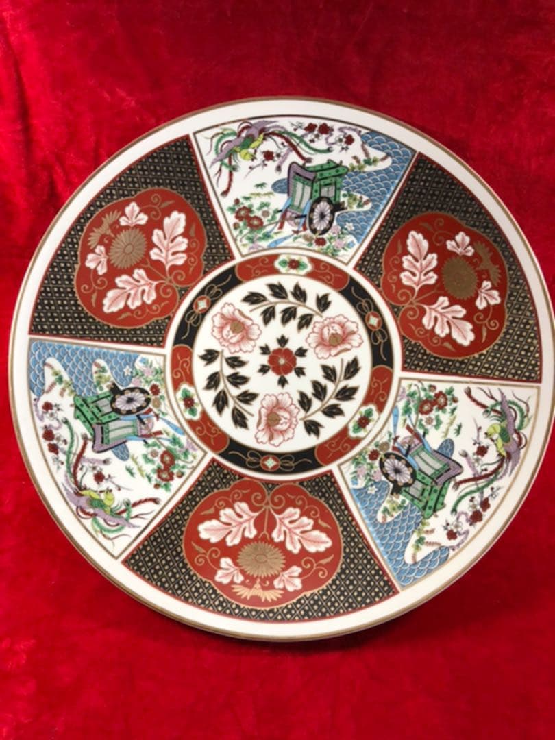 一尺五寸大皿　五社車　花鳥柄　絵皿　飾り皿　置物