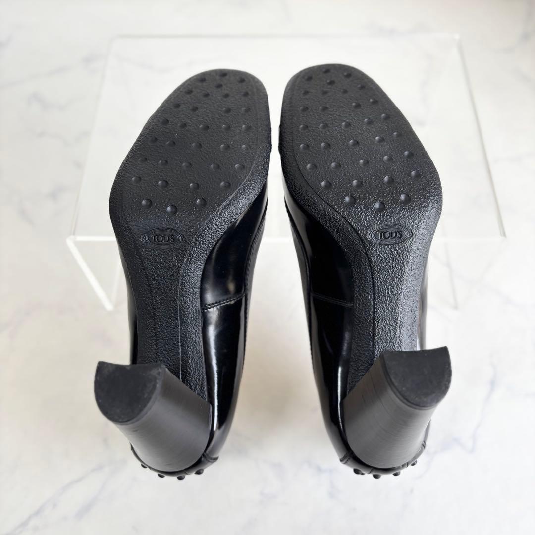 美品 トッズ 37 ヒール ローファー パンプス ダブルT レザー ブラック
