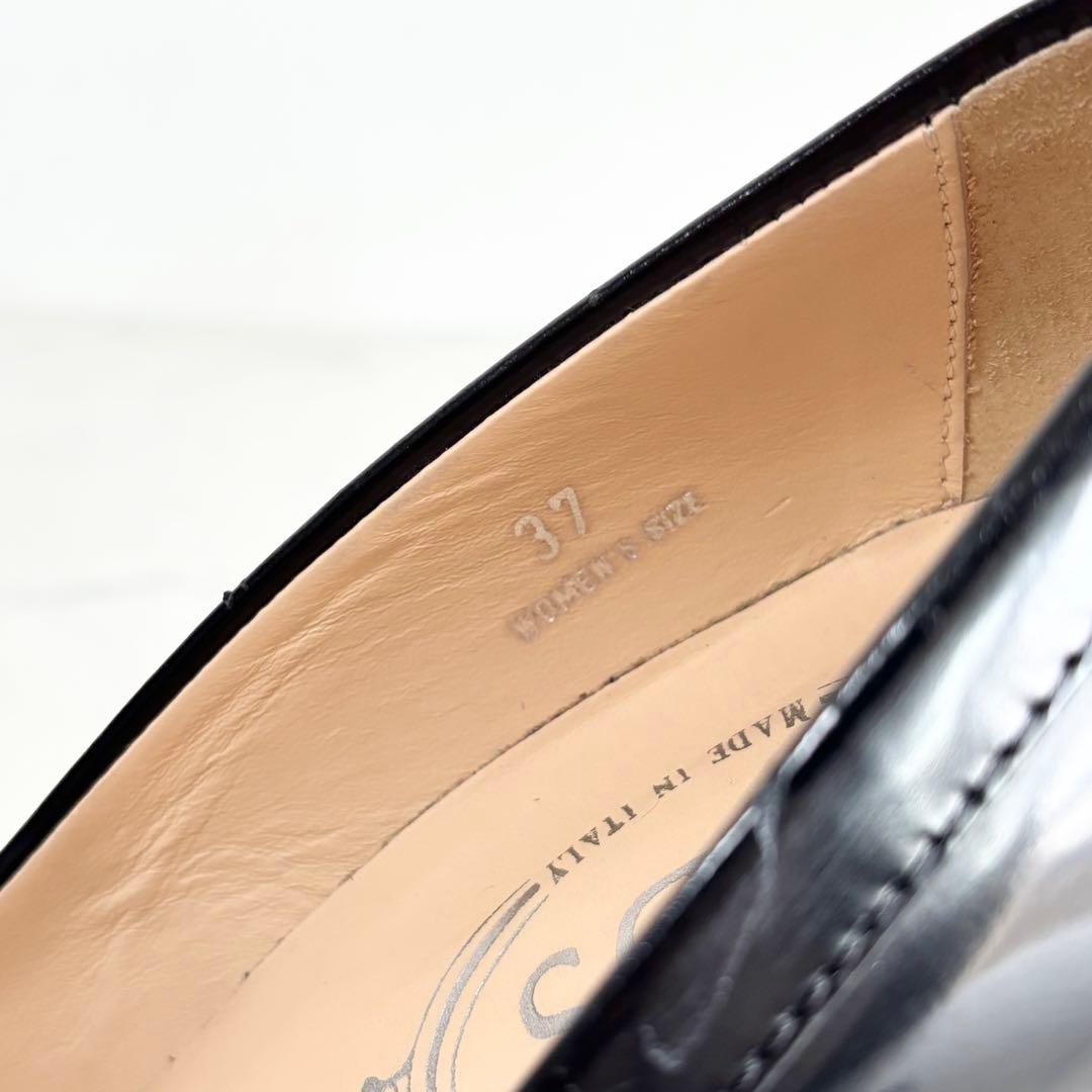 美品 トッズ 37 ヒール ローファー パンプス ダブルT レザー ブラック