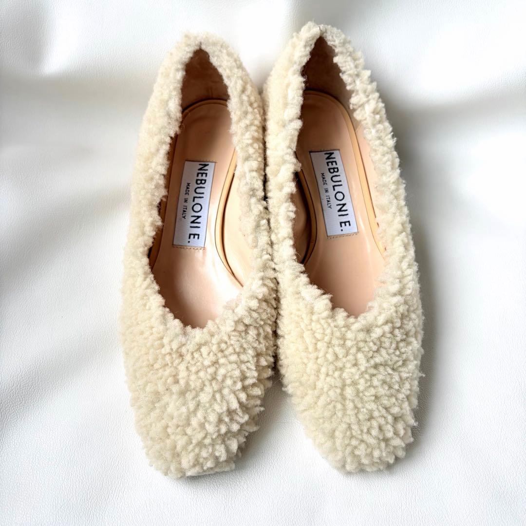 NEBULONI E. ネブローニ ムートン ボア パンプス ウエッジ 37