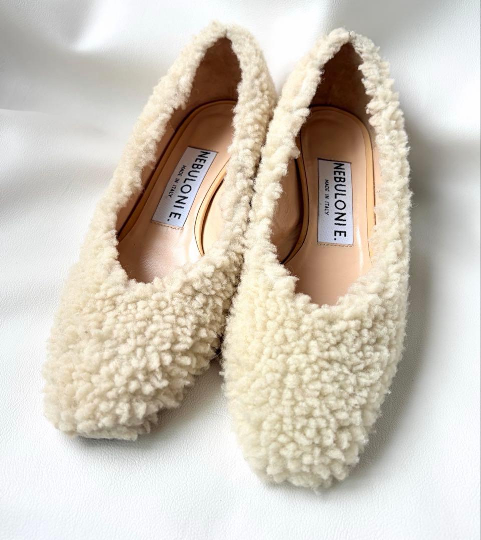 NEBULONI E. ネブローニ ムートン ボア パンプス ウエッジ 37