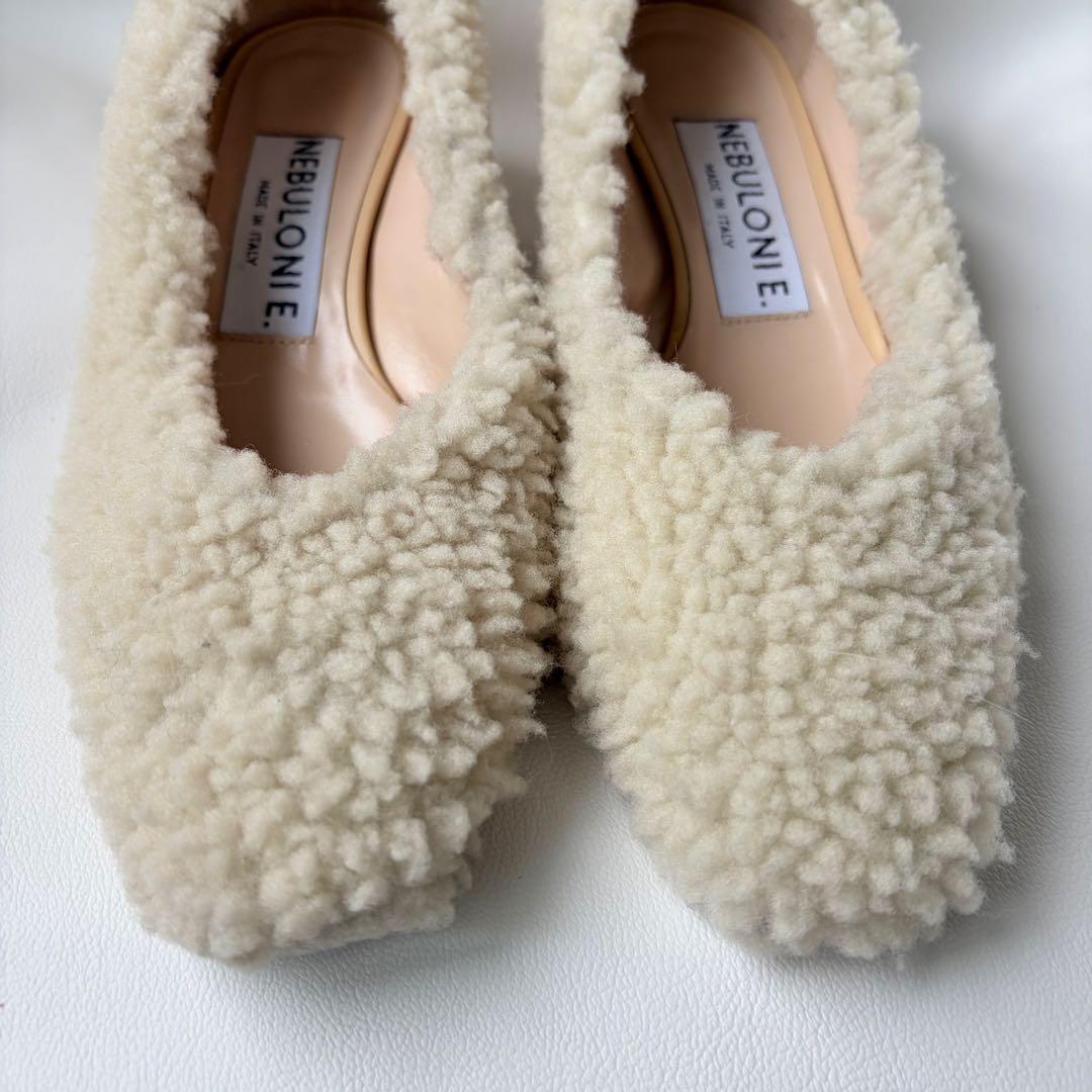 NEBULONI E. ネブローニ ムートン ボア パンプス ウエッジ 37