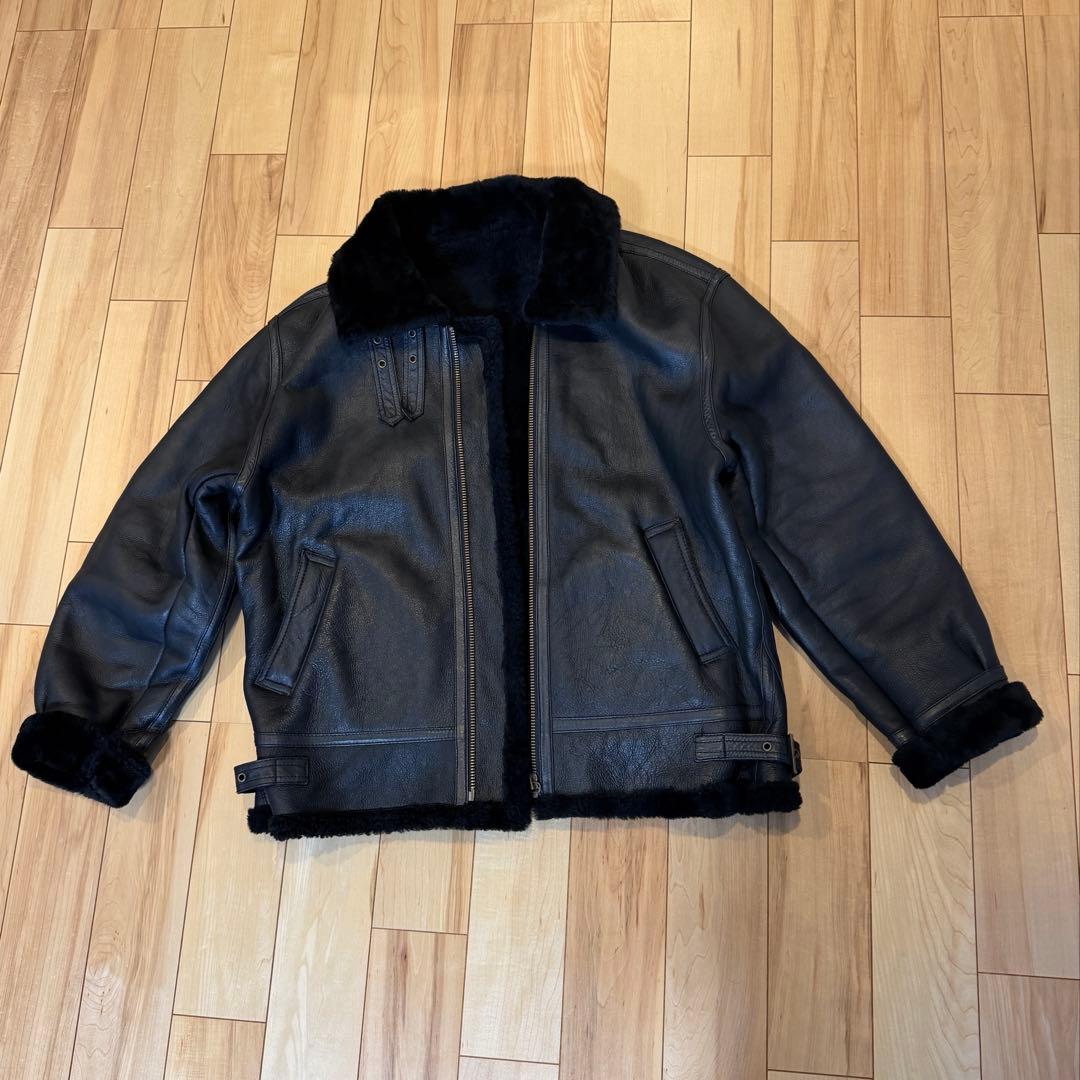美品★ムートン　ラム　羊皮　B-3フライトジャケット　ブラック　L メンズ