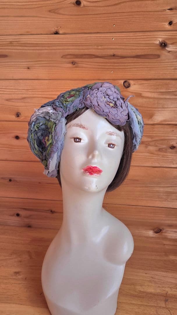 ハンドメイド ベレー帽　帽子 青紫　草木染め