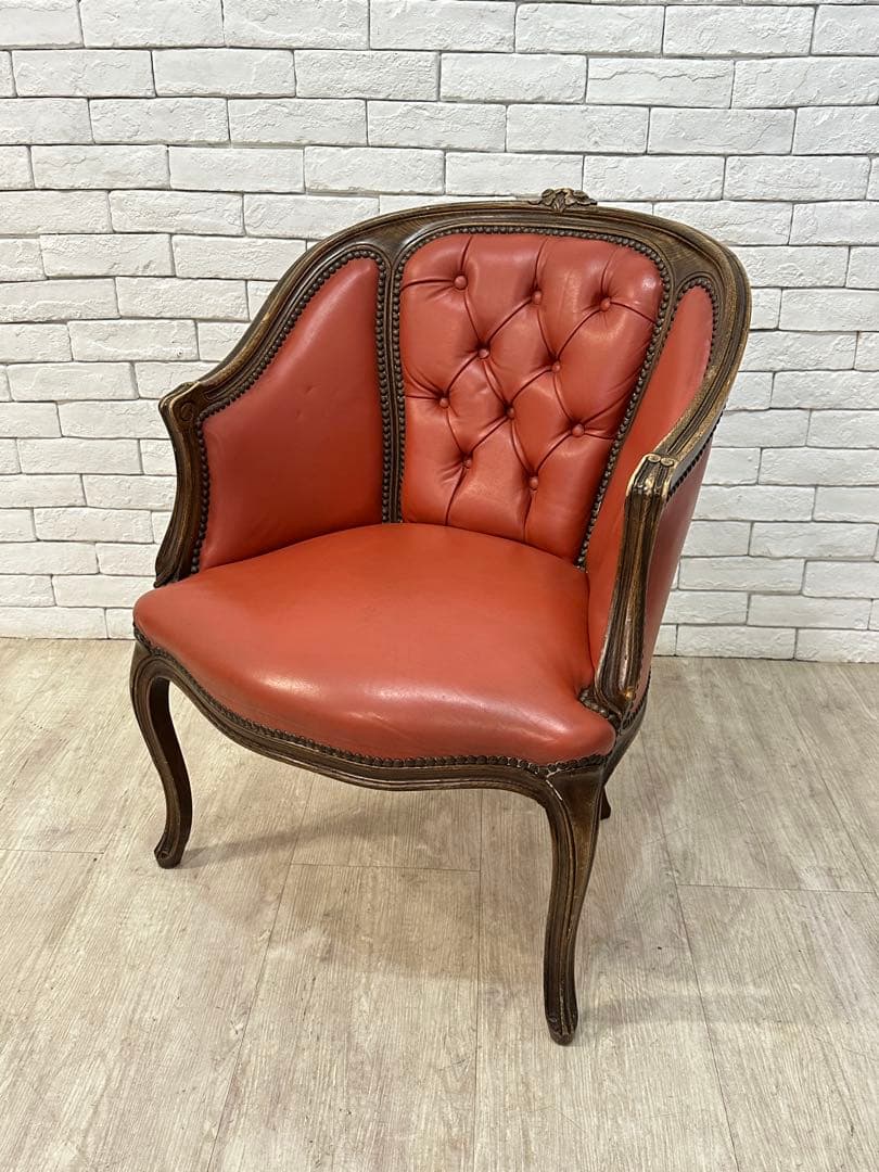 【東京都内23区配送無料】　アンティーク　レザー　チェア　椅子　ロココ　イタリア