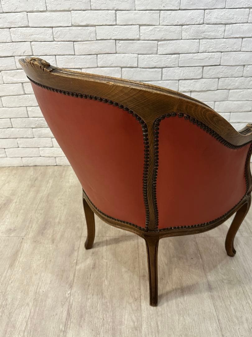 【東京都内23区配送無料】　アンティーク　レザー　チェア　椅子　ロココ　イタリア